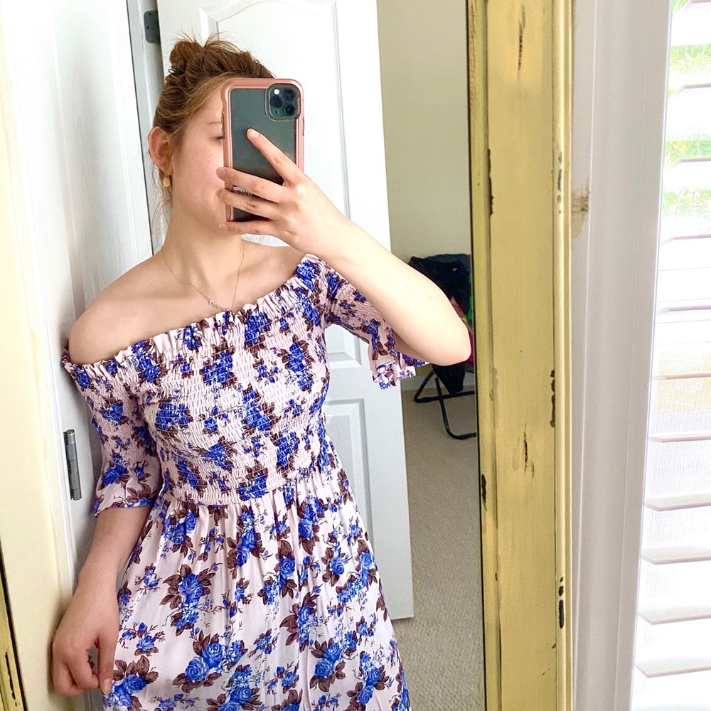 Topshop pink floral midi dress ✨